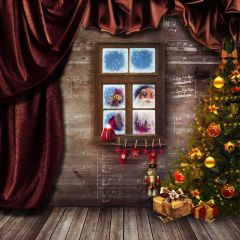 Curtain Window Tree Small Bell Photography Scenery Backdrop Christmas Theme Banner IYC-485
