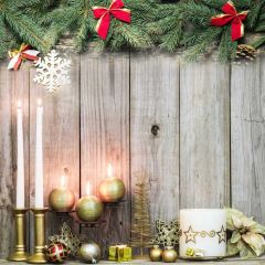 Wood Wall Candle Present Plant Photography Scenery Backdrop Christmas Theme Banner IYC-491