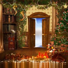 Christmas Tree Door Bookshelf Photography Scenery Backdrop Christmas Theme Banner IYC-495