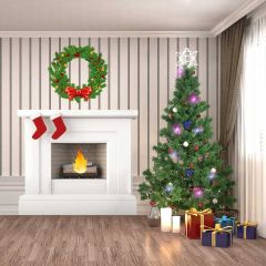 Tree Fireplace Floor Grass Circle Sock Photography Scenery Backdrop Christmas Theme Banner IYC-525