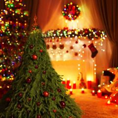 Tree Present Light Candle Sock Photography Scenery Backdrop Christmas Theme Banner IYC-528