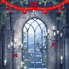 Arch Red Lantern Plant Light Photography Scenery Backdrop Christmas Theme Banner IYC-530