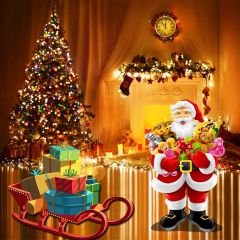 Santa Claus Tree Present Clock Photography Scenery Backdrop Christmas Theme Banner IYC-536