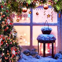 Tree Ball Plant Snow Light Photography Scenery Backdrop Christmas Theme Banner IYC-537