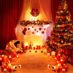 Tree Present Candle Flower Sock Photography Scenery Backdrop Christmas Theme Banner IYC-542
