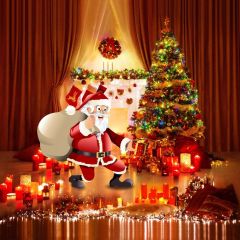 Santa Claus Tree Candle Curtain Photography Scenery Backdrop Christmas Theme Banner IYC-543