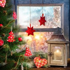 Tree Star Heart Window Sky Photography Scenery Backdrop Christmas Theme Banner IYC-544