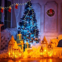 Tree Snow Candle Sock Photography Scenery Backdrop Christmas Theme Banner IYC-547