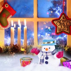 Snowman Sock Window Candle Photography Scenery Backdrop Christmas Theme Banner IYC-549