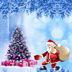 Santa Claus Snow Tree Present Photography Scenery Backdrop Christmas Theme Banner IYC-573
