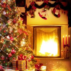 Fireplace Tree Present Candle Photography Scenery Backdrop Christmas Theme Banner IYC-578