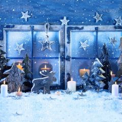 Candle Star Window Snow Photography Scenery Backdrop Christmas Theme Banner IYC-579