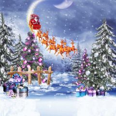 Tree Fence Snow Present Photography Scenery Backdrop Christmas Theme Banner IYC-580