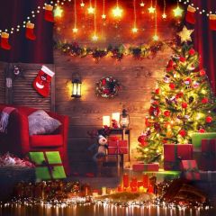 Tree Light Candle Sofa Sock Photography Scenery Backdrop Christmas Theme Banner IYC-591