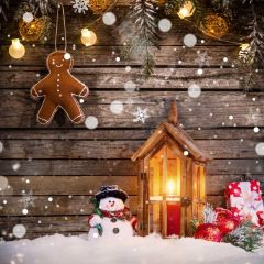 Snowman Wood Bulb Present Photography Scenery Backdrop Christmas Theme Banner IYC-593