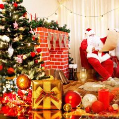 Santa Claus Tree Brick Ball Photography Scenery Backdrop Christmas Theme Banner IYC-597