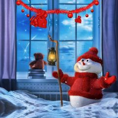 Snowmam Window Curtain Photography Scenery Backdrop Christmas Theme Banner IYC-599