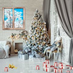 Tree Curtain Present Painting Photography Scenery Backdrop Christmas Theme Banner IYC-601