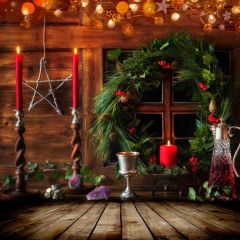 Plant Wood Floor Star Candle Photography Scenery Backdrop Christmas Theme Banner IYC-605