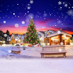 Tree House Snow Night Bench Photography Scenery Backdrop Christmas Theme Banner IYC-610