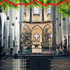 Stairs Pillar Arch Plant Photography Scenery Backdrop Christmas Theme Banner IYC-618