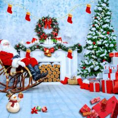 Santa Claus Tree Snowman Present Photography Scenery Backdrop Christmas Theme Banner IYC-621