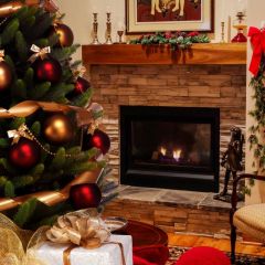 Fireplace Tree Painting Present Photography Scenery Backdrop Christmas Theme Banner IYC-630