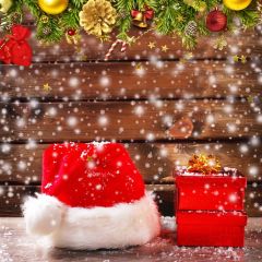 Cap Present Wood Wall Snow Photography Scenery Backdrop Christmas Theme Banner IYC-635