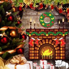 Present Fireplace Tree Ball Plant Photography Scenery Backdrop Christmas Theme Banner IYC-638