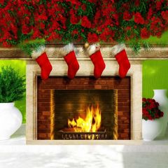 Fireplace Flower Sock Plant Photography Scenery Backdrop Christmas Theme Banner IYC-639