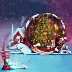 Tree Snow Candle House Photography Scenery Backdrop Christmas Theme Banner IYC-642