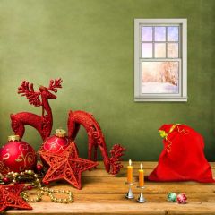 Red Deer Window Ball Candle Photography Scenery Backdrop Christmas Theme Banner IYC-656