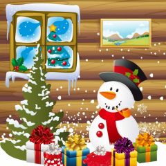Window Wood Wall Snowman Present Tree Photography Scenery Backdrop Christmas Theme Banner IYC-659