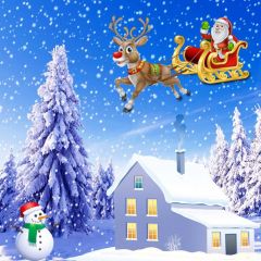 Tree House Snowman Deer Santa Claus Photography Scenery Backdrop Christmas Theme Banner IYC-660