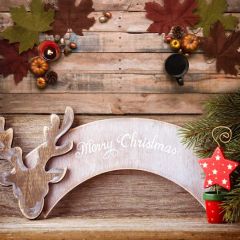 Deer Leaves Wood Wall Photography Scenery Backdrop Christmas Theme Banner IYC-678