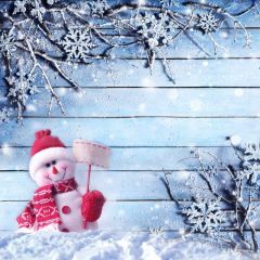 Snowman Tree Snow Wood Photography Scenery Backdrop Christmas Theme Banner IYC-679
