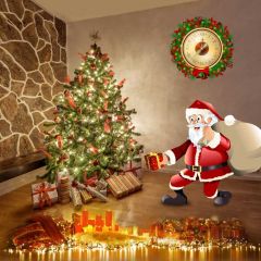 Santa Claus Tree Clock Candle Photography Scenery Backdrop Christmas Theme Banner IYC-683