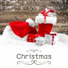 Present Hat Snow Wood Photography Scenery Backdrop Christmas Theme Banner IYC-689