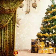 Curtain Star Ball Tree Present Photography Scenery Backdrop Christmas Theme Banner IYC-693