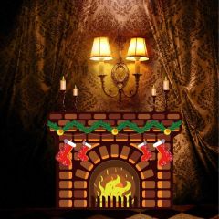 Fireplace Light Curtain Photography Scenery Backdrop Christmas Theme Banner IYC-696