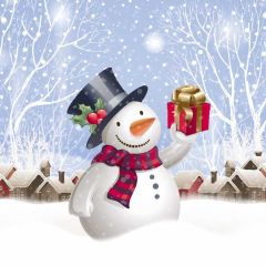 Snowman Present Snow House Tree Photography Scenery Backdrop Christmas Theme Banner IYC-704