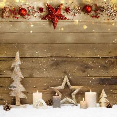 Tree Star Candle Wood Snow Photography Scenery Backdrop Christmas Theme Banner IYC-709