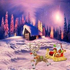 Deer Santa Claus Carriage Tree House Photography Scenery Backdrop Christmas Theme Banner IYC-719