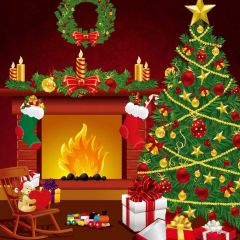Tree Fireplace Sock Present Photography Scenery Backdrop Christmas Theme Banner IYC-720