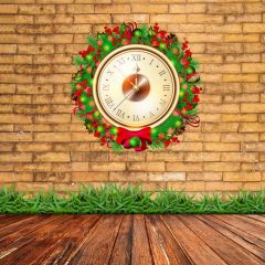 Clock Plant Wood Floor Brick Wall Photography Scenery Backdrop Christmas Theme Banner IYC-722