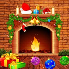 Fireplace Brick Present Ball Photography Scenery Backdrop Christmas Theme Banner IYC-723