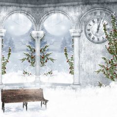Arch Plant Clock Snow Arch Photography Scenery Backdrop Christmas Theme Banner IYC-724