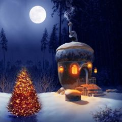 Tree Moon Snow House Light Photography Scenery Backdrop Christmas Theme Banner IYC-726