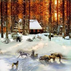 Snow Tree Horse House Photography Scenery Backdrop Christmas Theme Banner IYC-727
