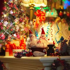 Snowman Light Present Tree Photography Scenery Backdrop Christmas Theme Banner IYC-732